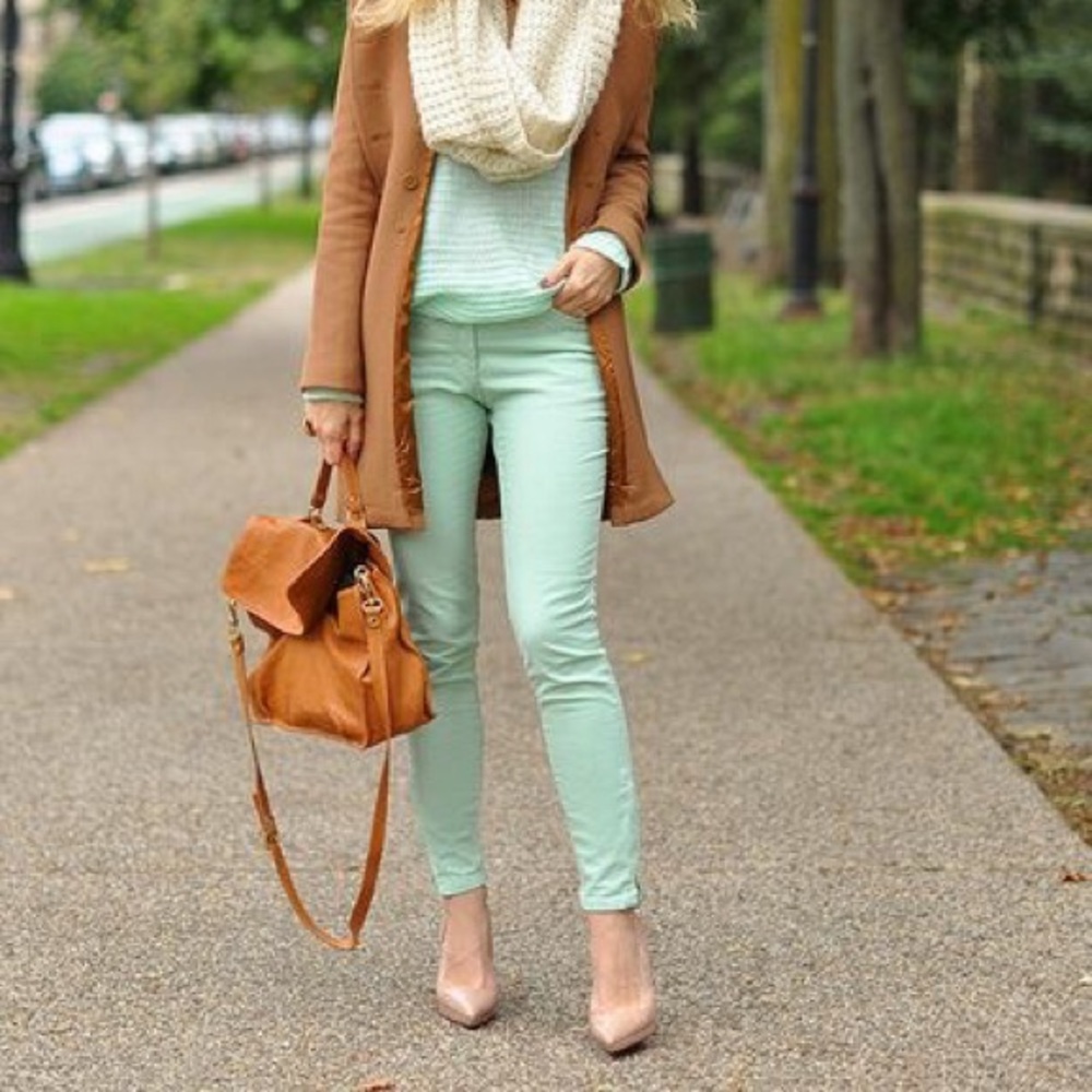 Mint green skinny stretch J crew pants